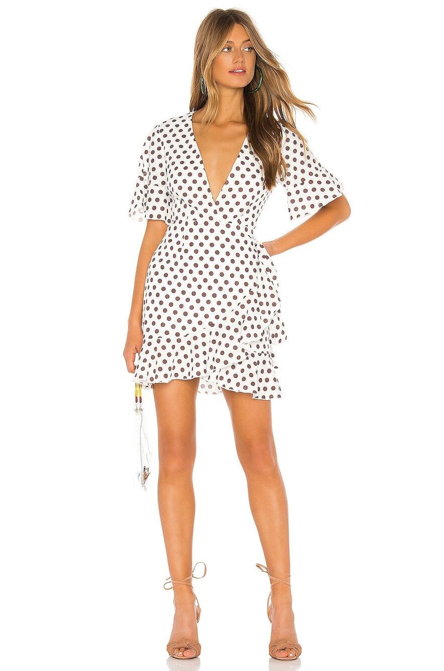 NWT Revolve Majorelle Portia Polka Dot Mini Wrap Ruffle Dress Size Small